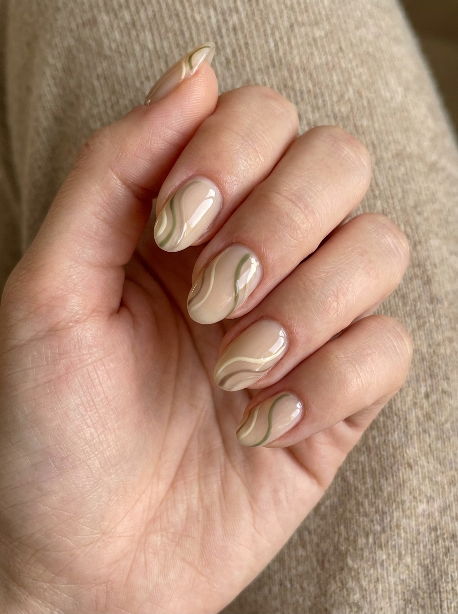 Olive Swirl Nails als olivgrüne Herbstmaniküre 2026